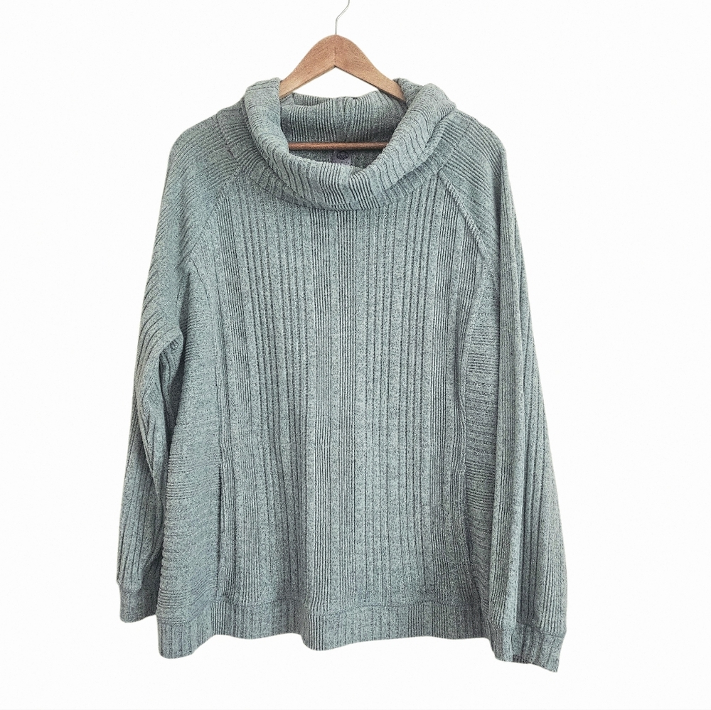 Te‎ Verde Mint Green Cowl Neck Cozycore Loungewear Ribbed Knit Sweater, Size 1X